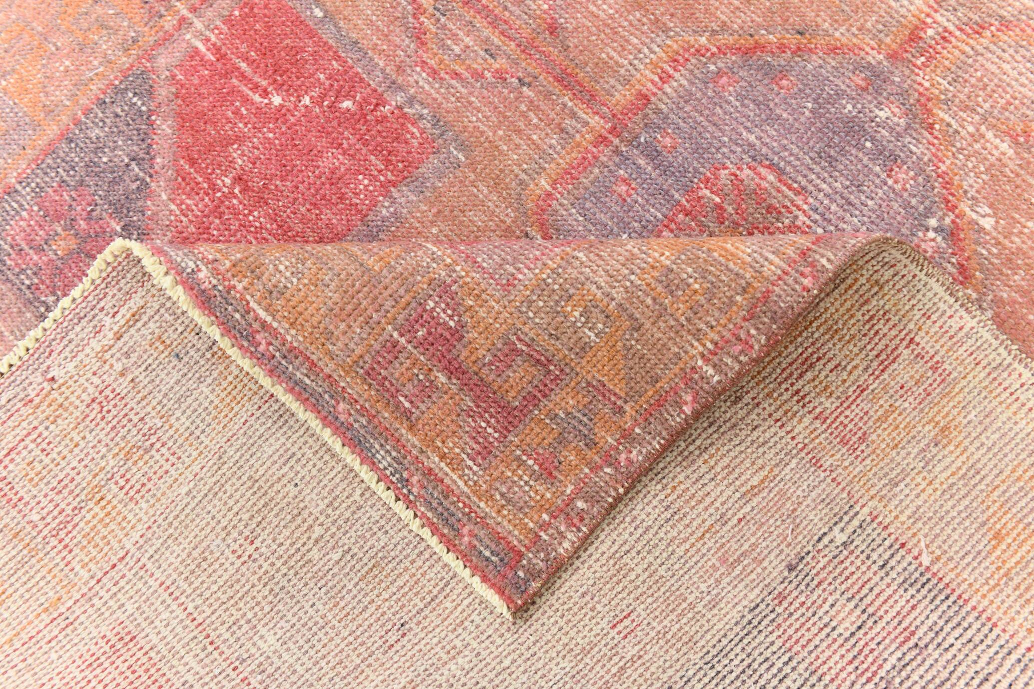 4x7 Vintage Pale Red Geometric Turkish Rug, 117x228Cm