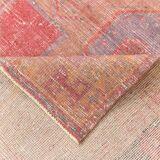 4x7 Vintage Pale Red Geometric Turkish Rug, 117x228Cm