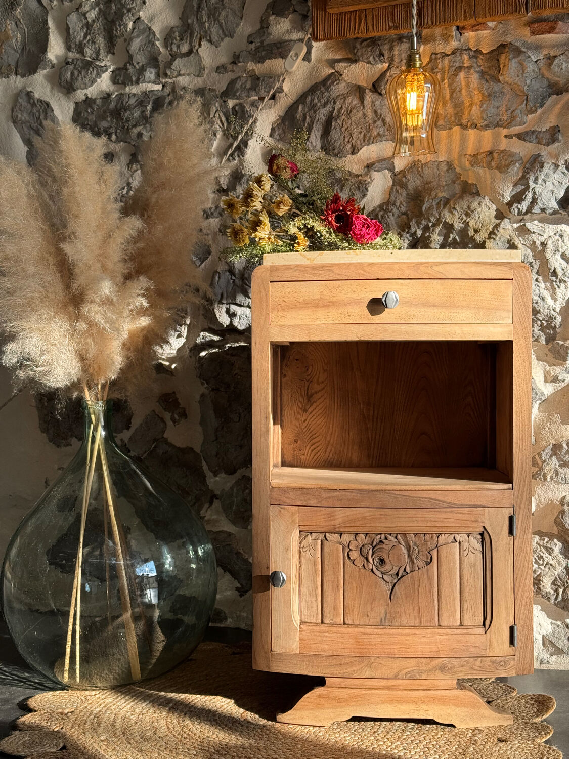 Small Art Deco piece in solid walnut and marble - 1930s