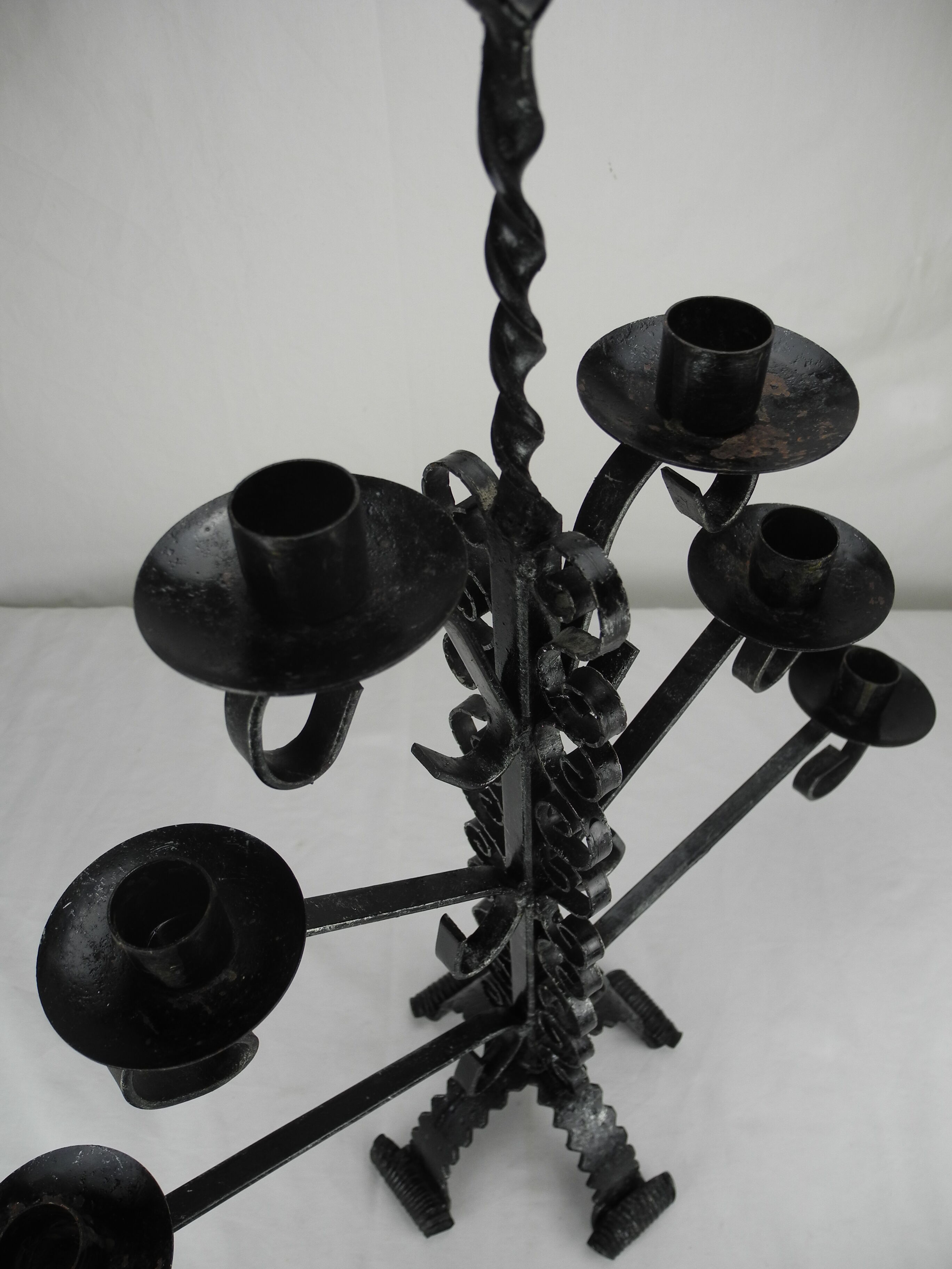 Antique wrought iron candlestick, brutalist candle holder, vintage candlestick
