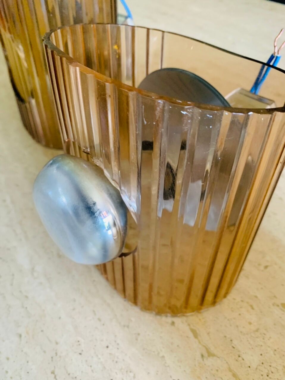 Set of 3 vintage wall lamps in smoked plexiglass, circa 1970's