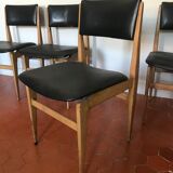 Lot of 4 Scandinavian chairs - wood and black skai