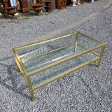 Table basse Pierre Vandel en métal doré brossé années 70