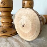 Engraved wooden candle holders
