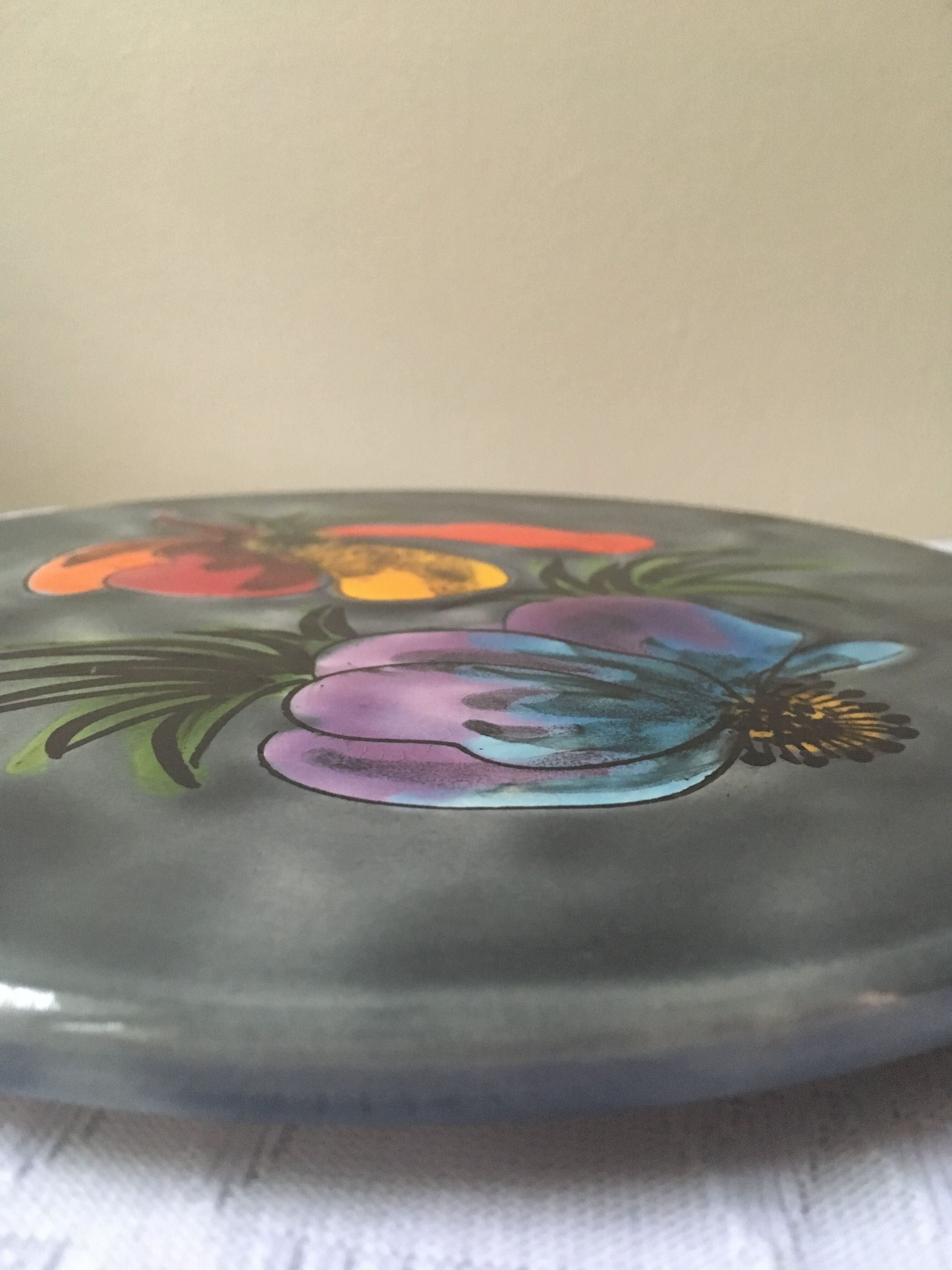 Blue flower underside signed La Roue de Vallauris