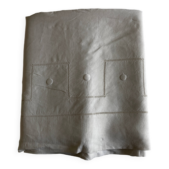 Modernist linen thread sheet 1940 embroidered with polka dots and days without monogram 240cm
