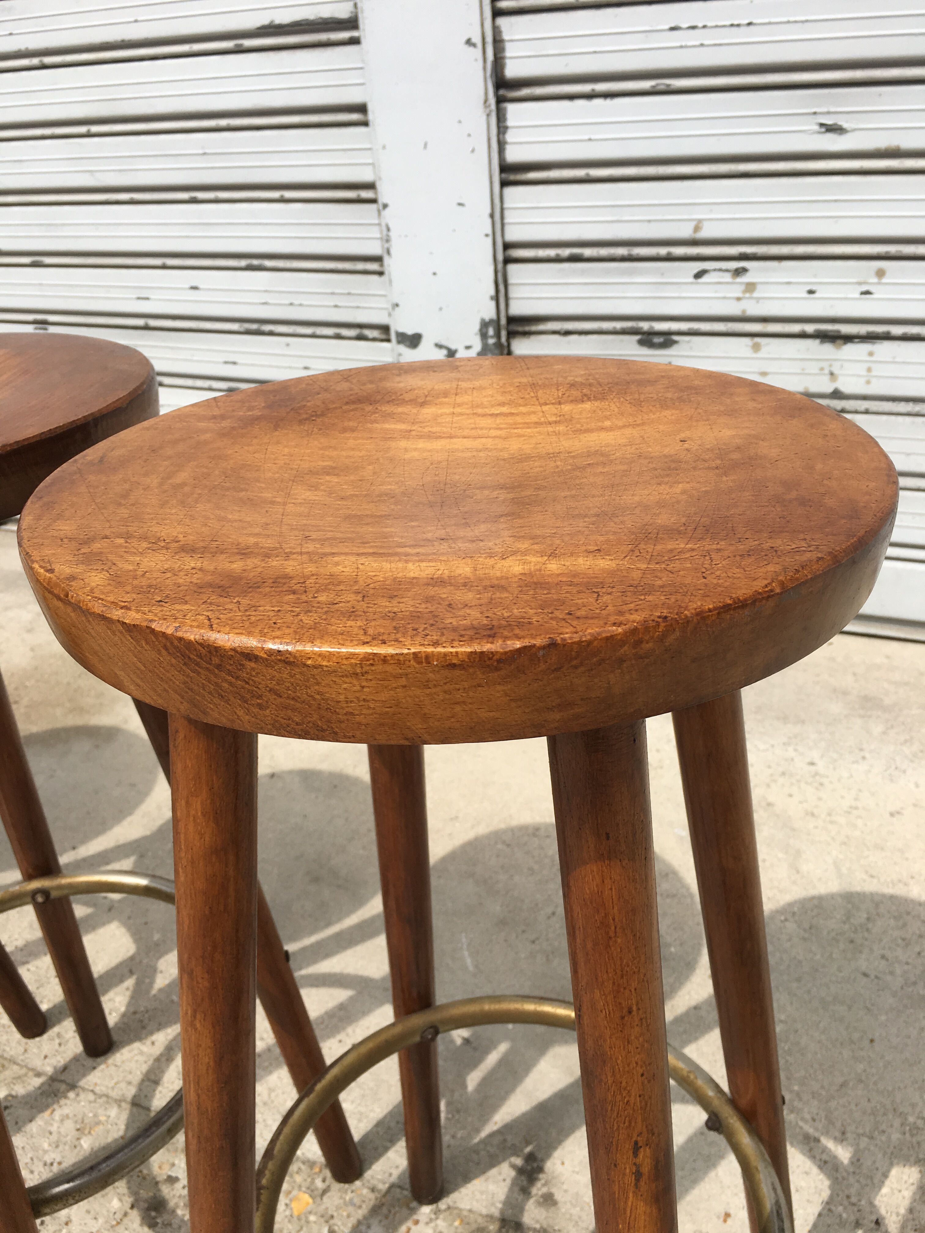 Set of 4 high solid wooden stools