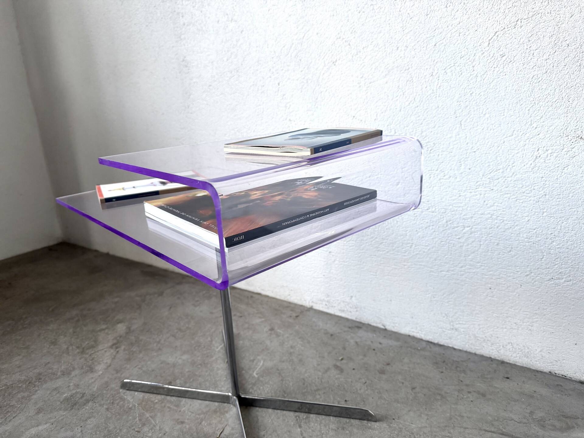 Transparent acrylic and chrome side table, 1970s design.