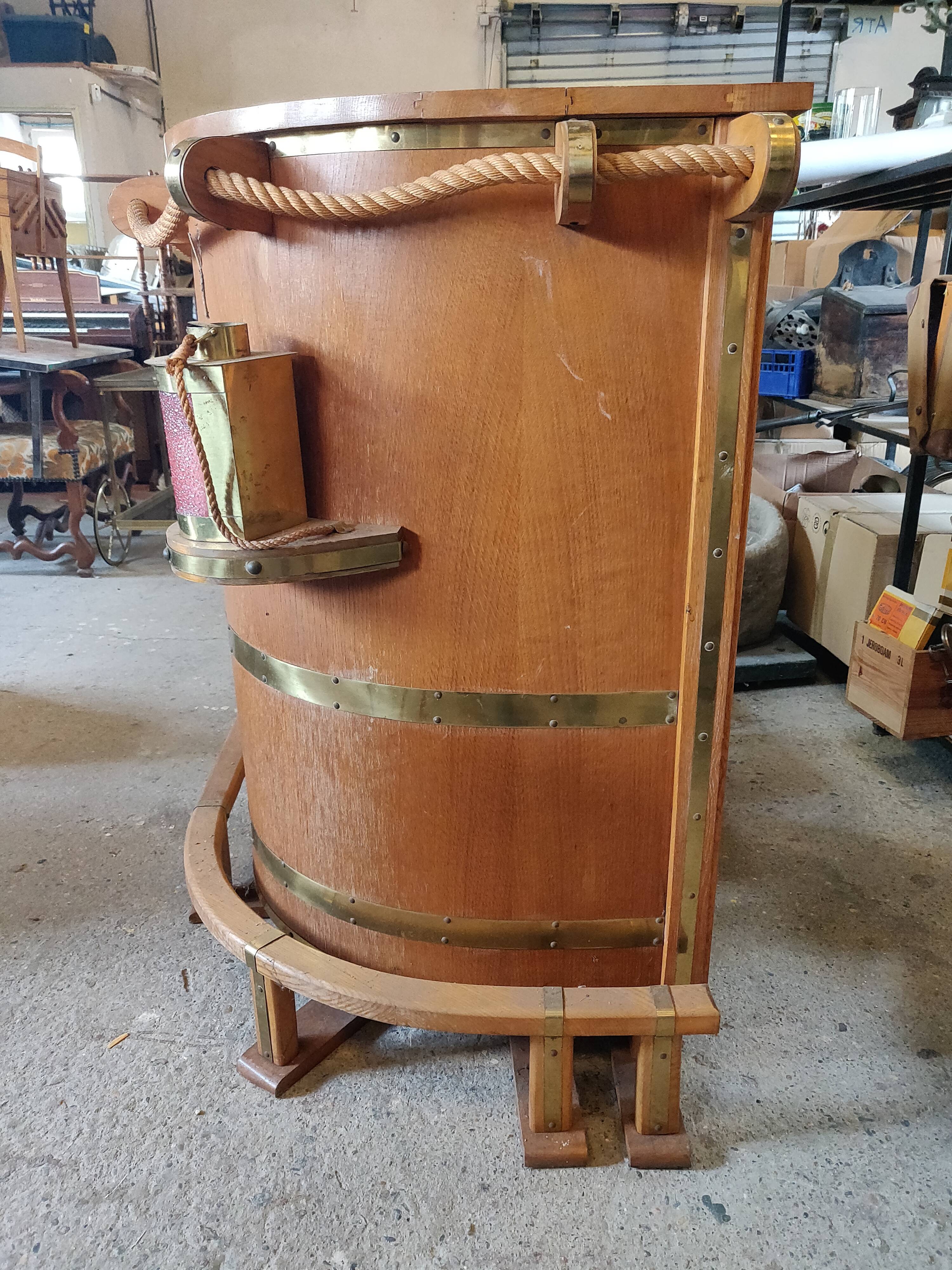 Oak corner bar and 2 stools vintage marine theme