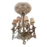 Lustre classique bronze et pampilles en cristal