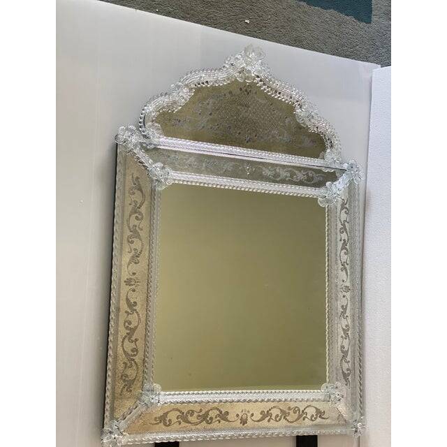 Contemporary venetian squared floreal hand-carving mirror in murano glass