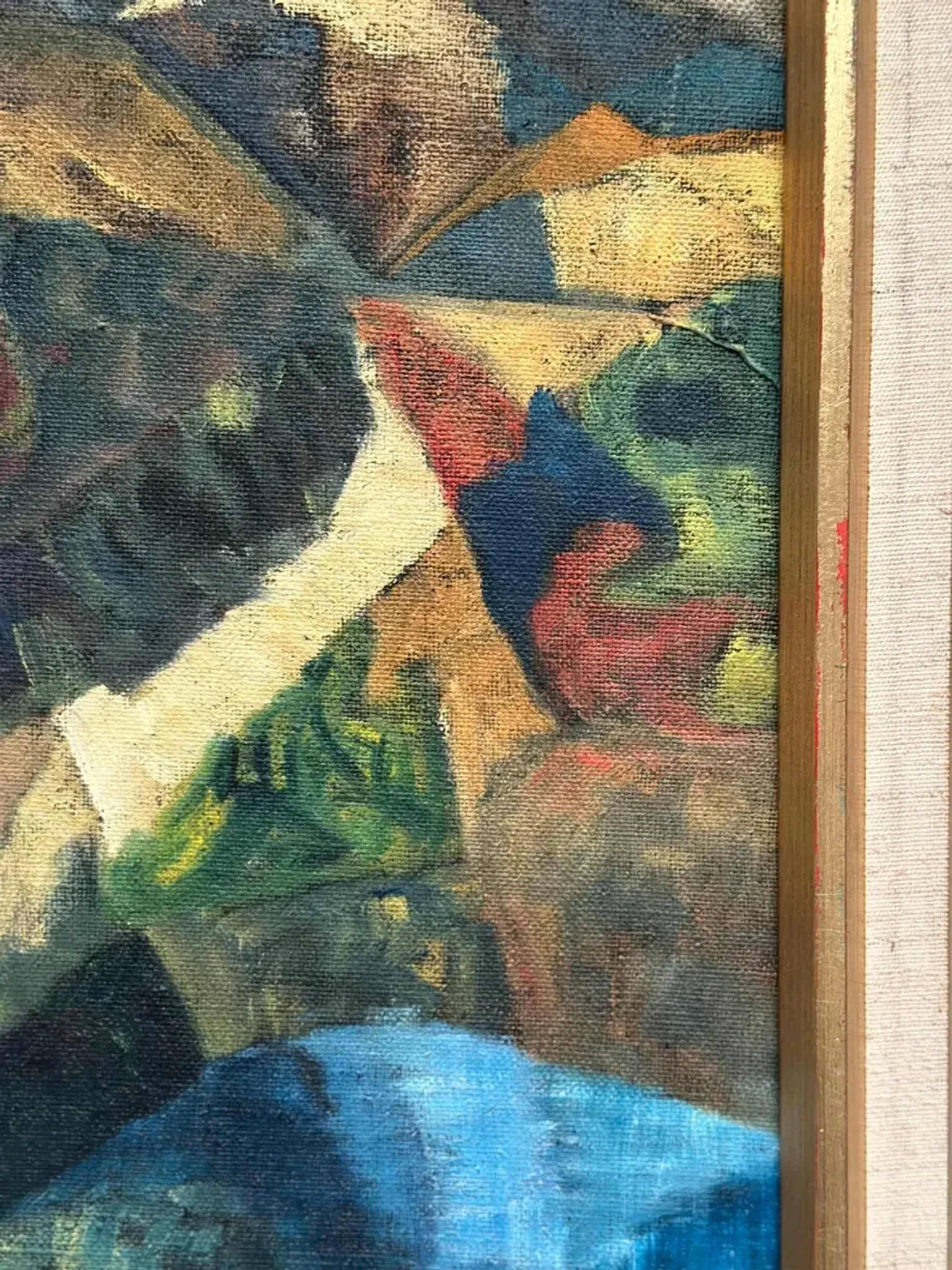 Large Original Swedish Oil on Canvas – “Cubist Landscape” by Kjell Lindberg – Signed – Vintage & Framed