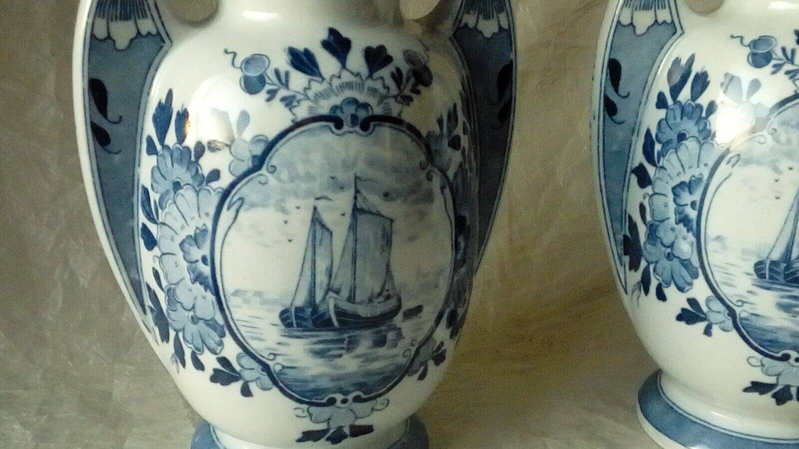 Pair of delft earthenware vases from holland with marine boat decor