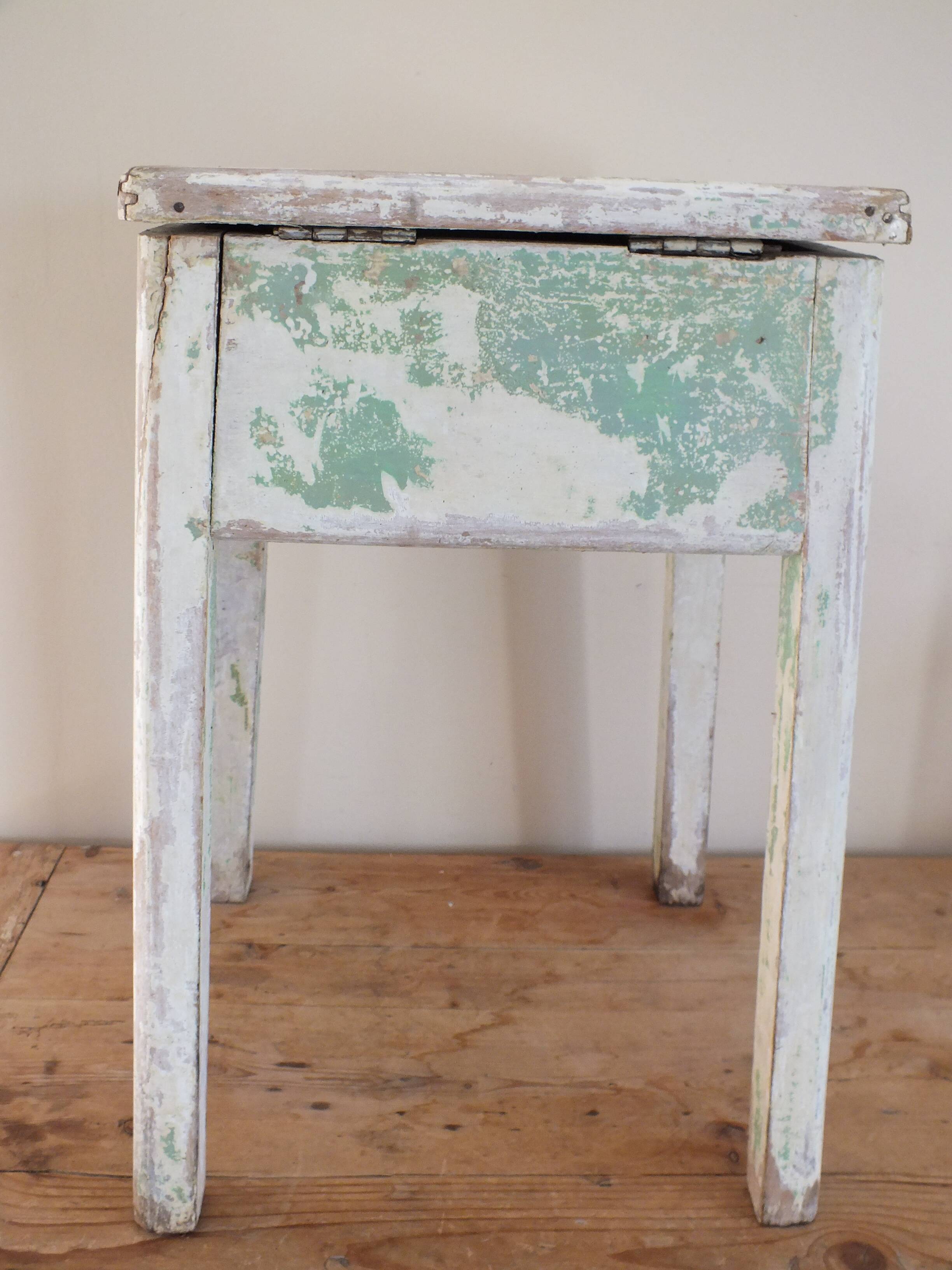1950s chest stool in green and white painted wood