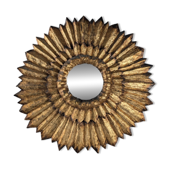Double-Layered Sunburst Mirror in Wood and Gold Leaf