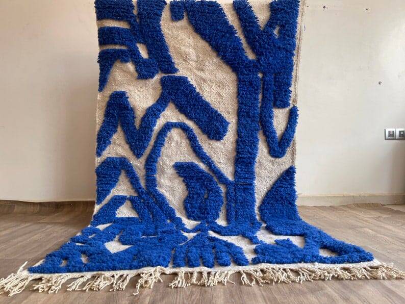 Traditional blue Beni Ourain artisan rug 140 x 260 cm