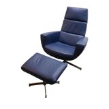 Leather arm chair with footstool