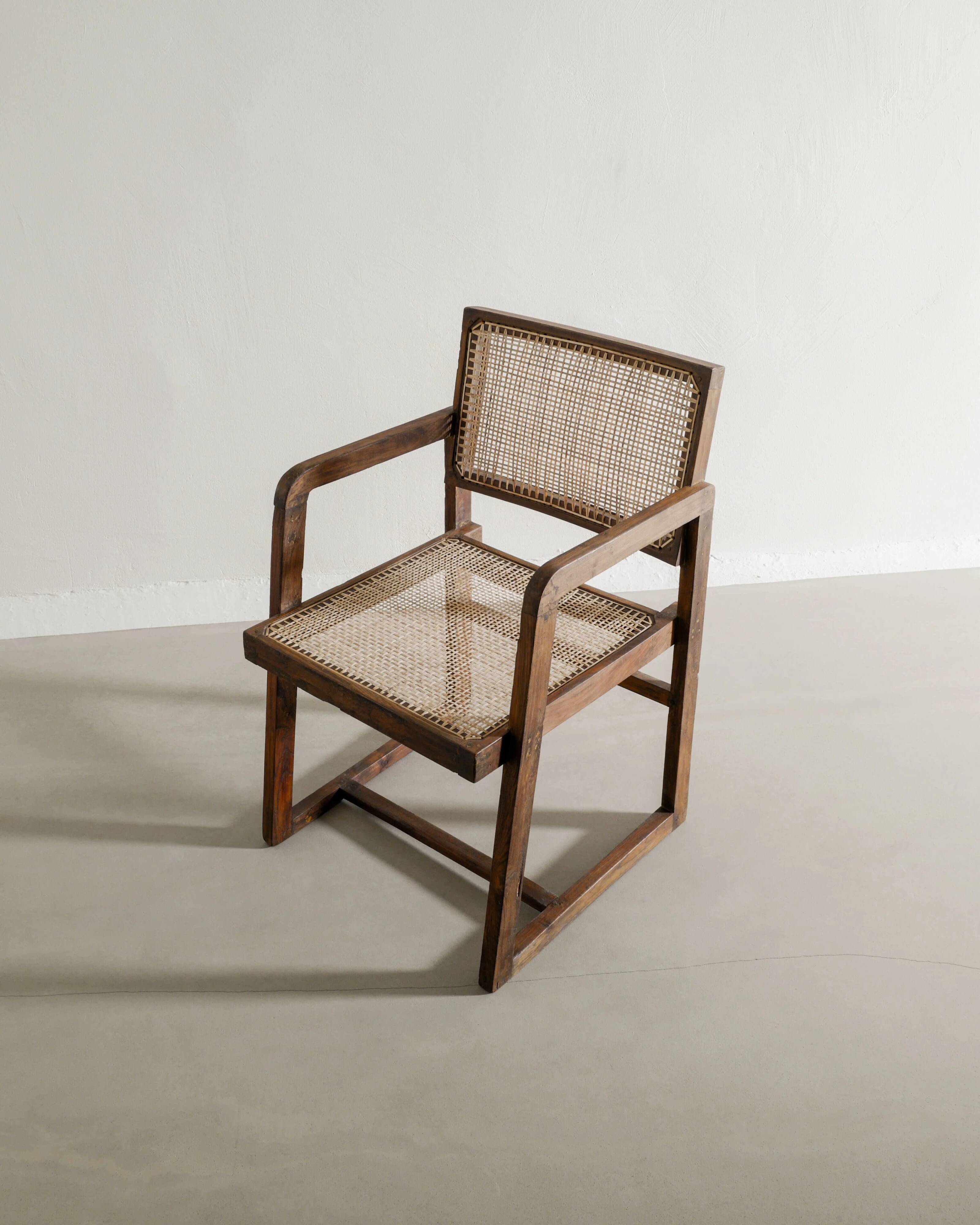 French Mid Century Wooden Box Dining Office Chair Pierre Jeanneret, 1950s