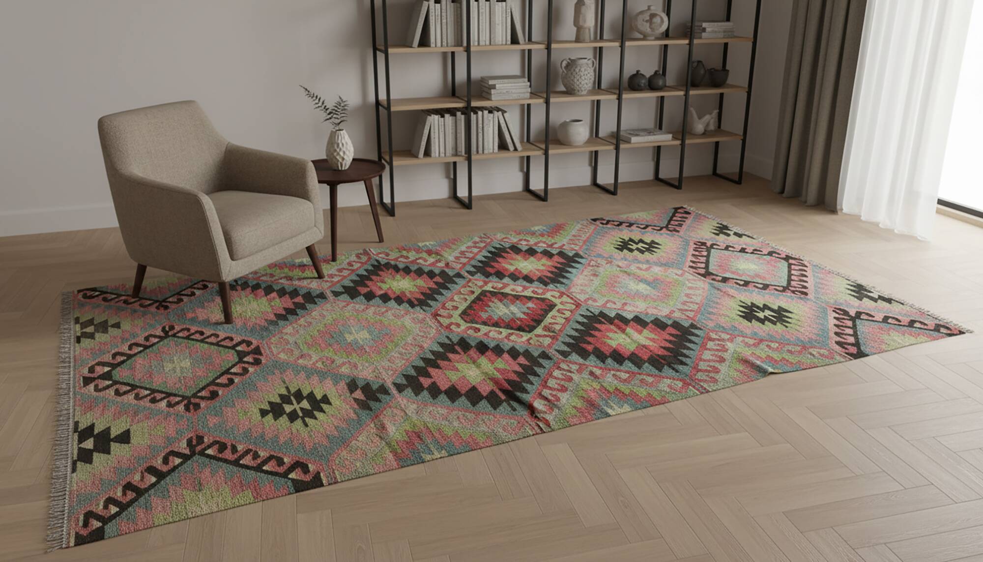 Turkish Kilim Yoruk Vintage 178x284 cm Geometric Beige and Red