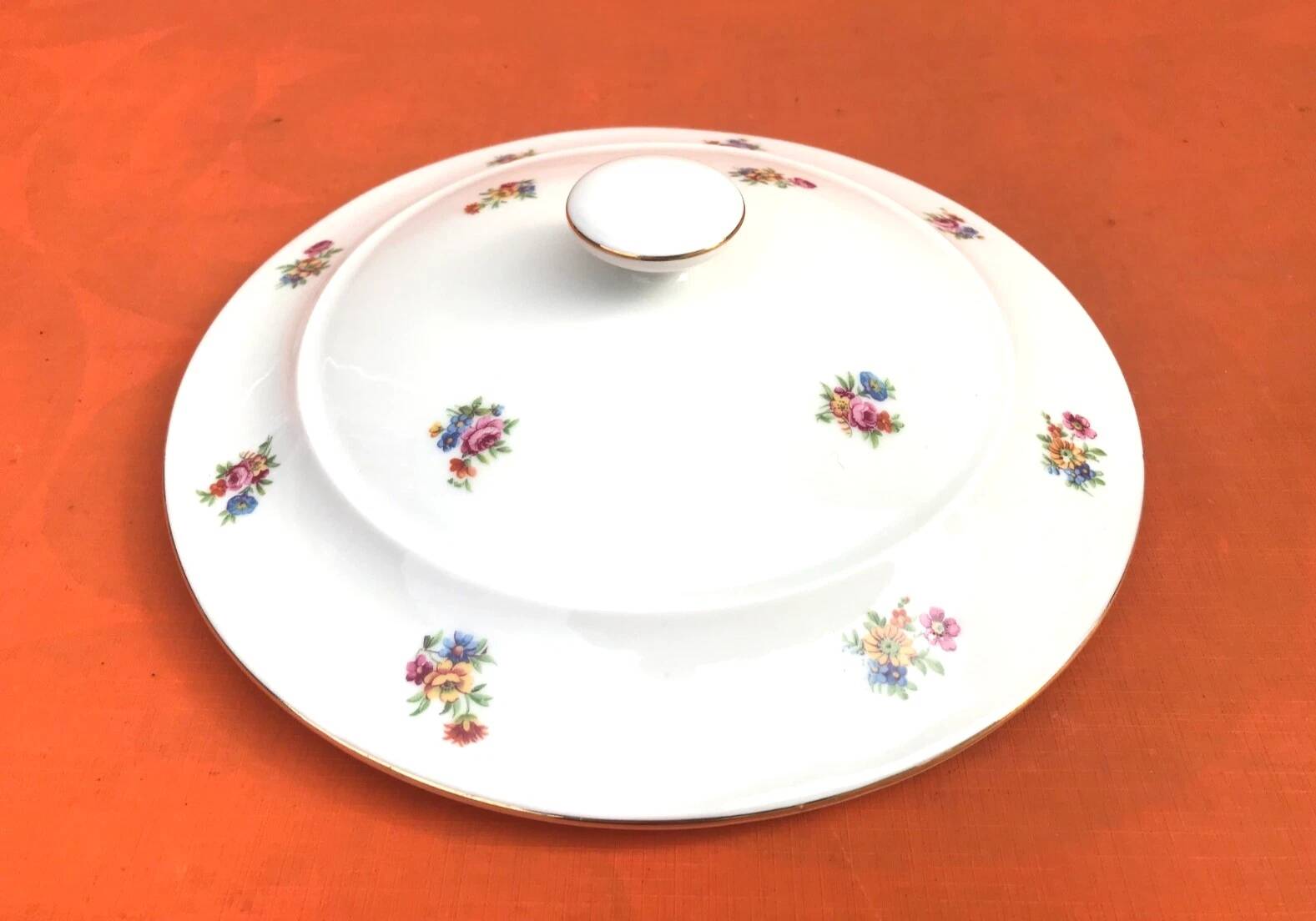 Antique PN France soup tureen White porcelain with gold edging and brass decoration