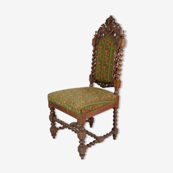 High-Backed Chair in Solid Oak with the Style of the Renaissance