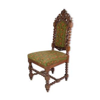 High-Backed Chair in Solid Oak with the Style of the Renaissance