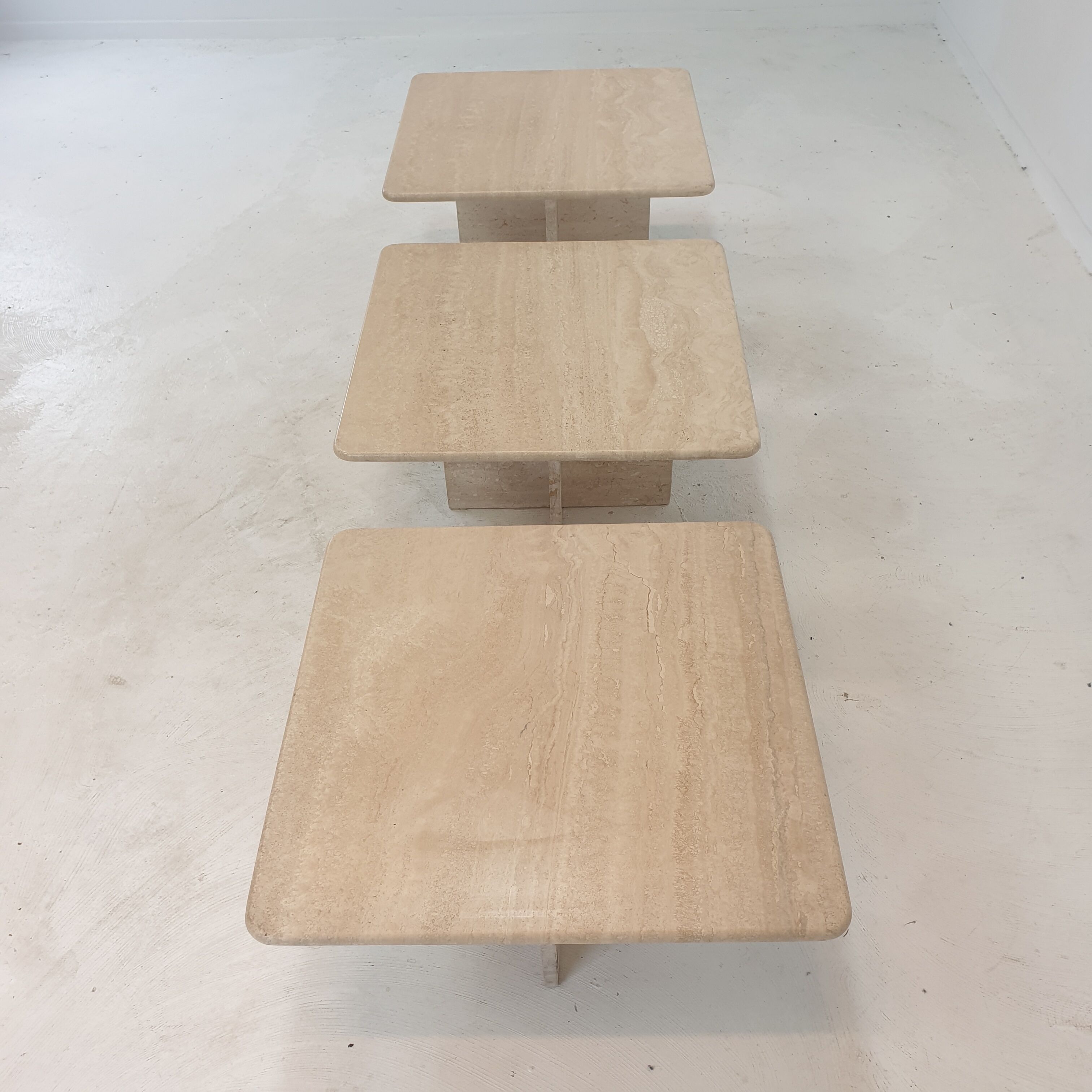 Set of 3 italian travertine coffee or side tables, 1980s
