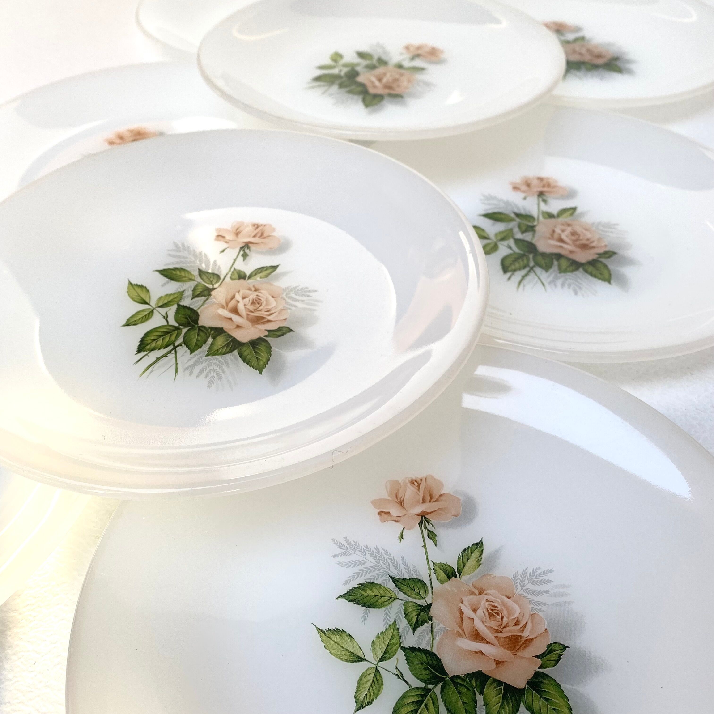 8 Vintage Pink Arcopal Plates