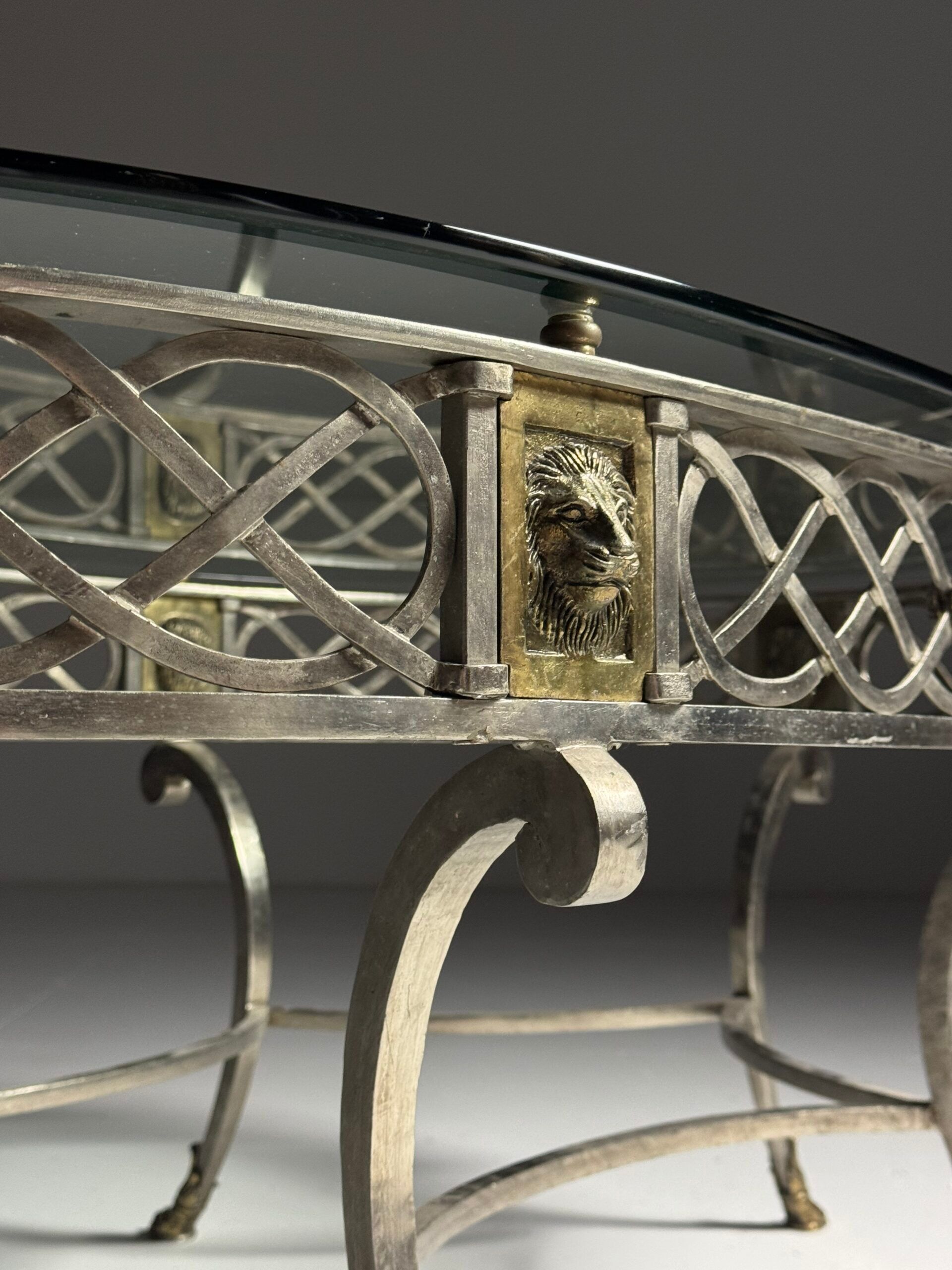 Empire style coffee table metal with glass top