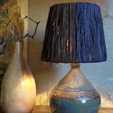 Vintage potter's ceramic table lamp, raffia lampshade