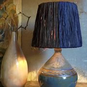 Vintage potter's ceramic table lamp, raffia lampshade