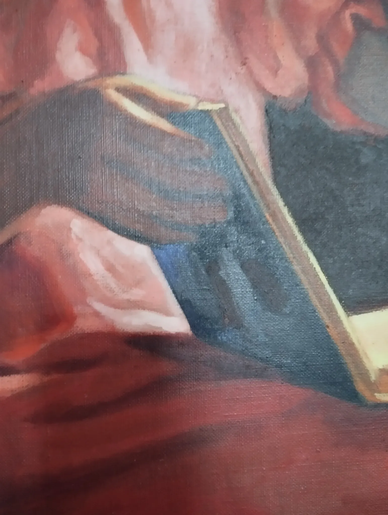 Marc REBIERRE "The Reader in the Red Dress" oil on canvas signed and framed