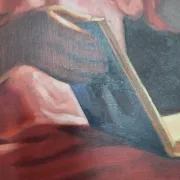 Marc REBIERRE "The Reader in the Red Dress" oil on canvas signed and framed