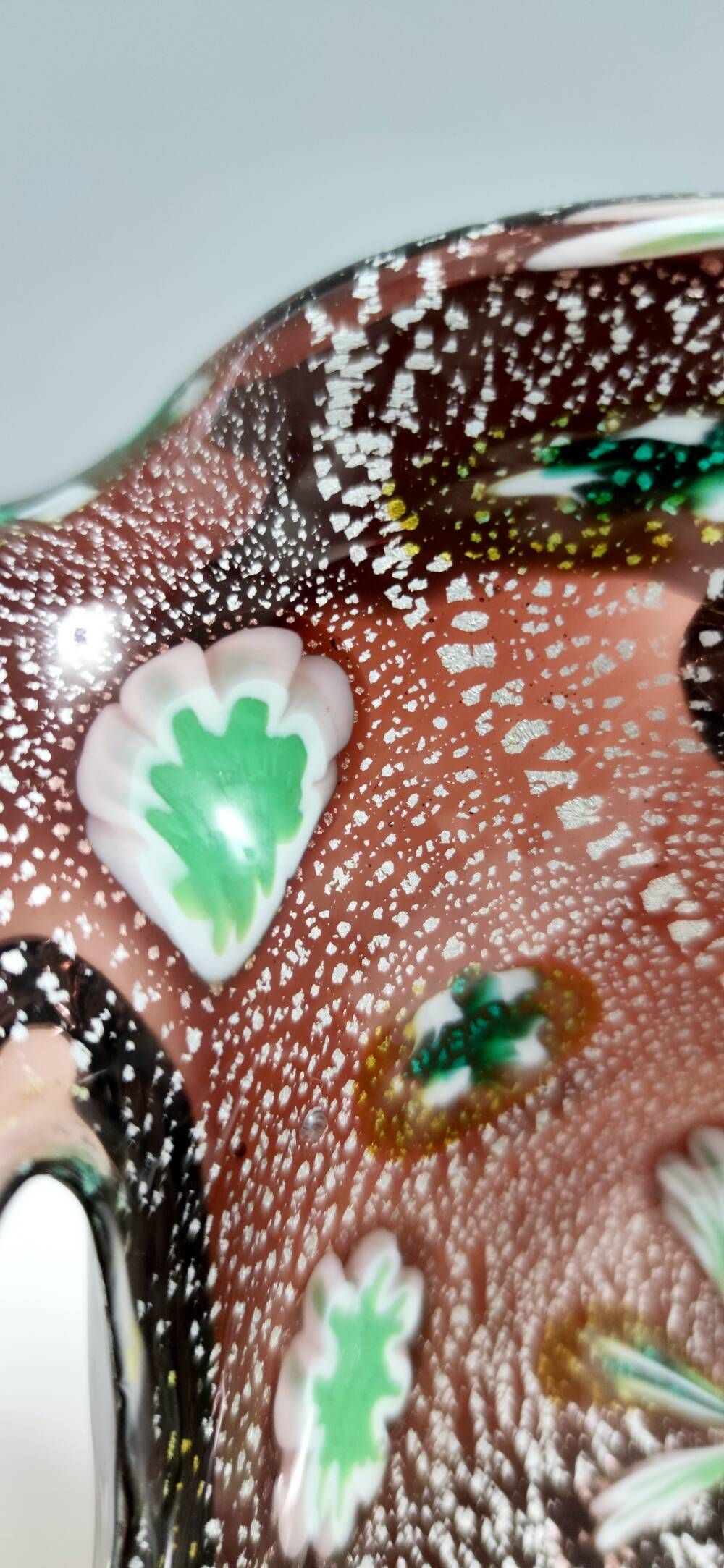Vintage Brown Murano Glass Ashtray / Catchall by Fratelli Toso with Murrines