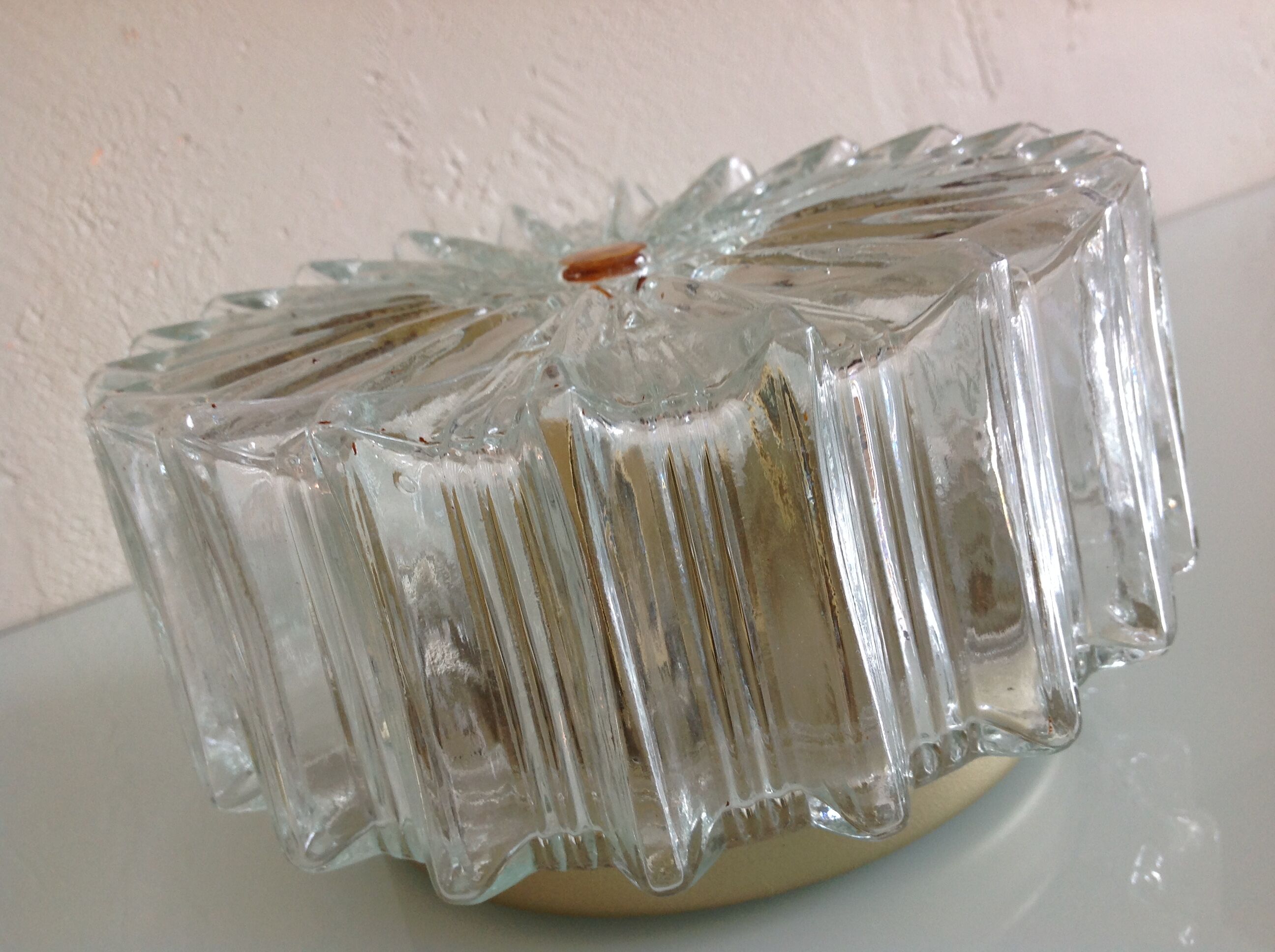 Paire de plafonniers ronds en verre structuré / vintage  années 60-70