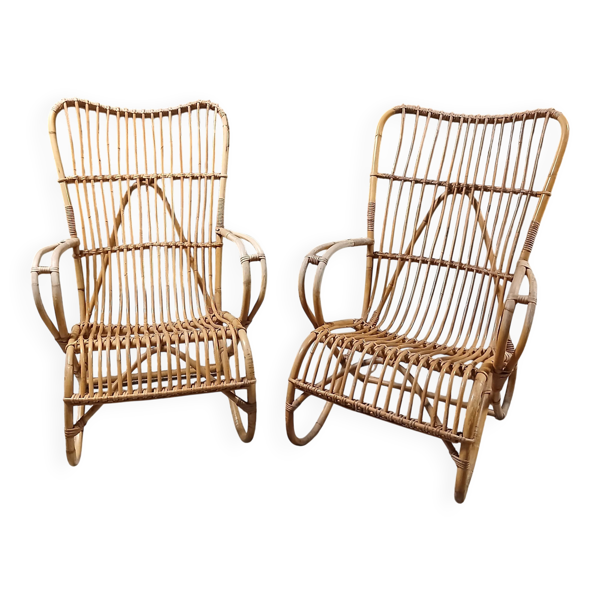 Paire de fauteuils en rotin vintage