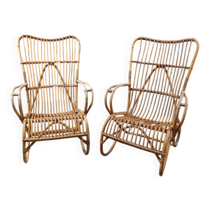 Paire de fauteuils en rotin vintage