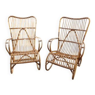 Pair of vintage rattan armchairs