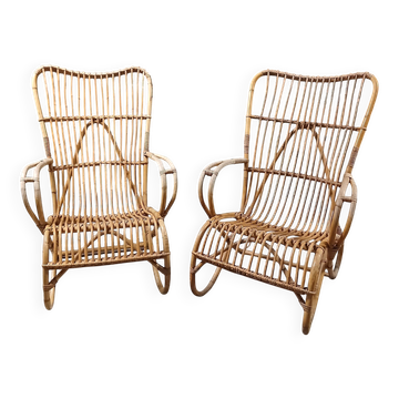 Pair of vintage rattan armchairs