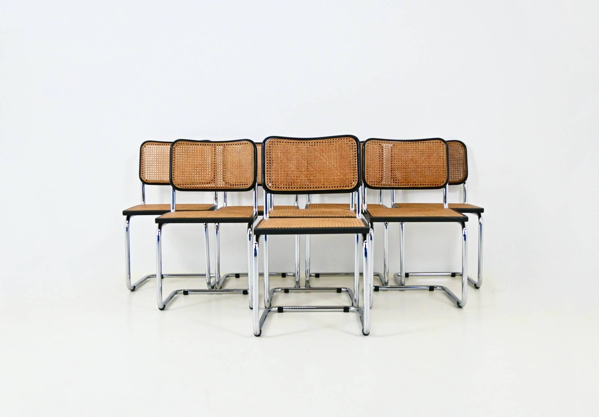 Set of 8 B32 model dining chairs by Marcel Breuer.