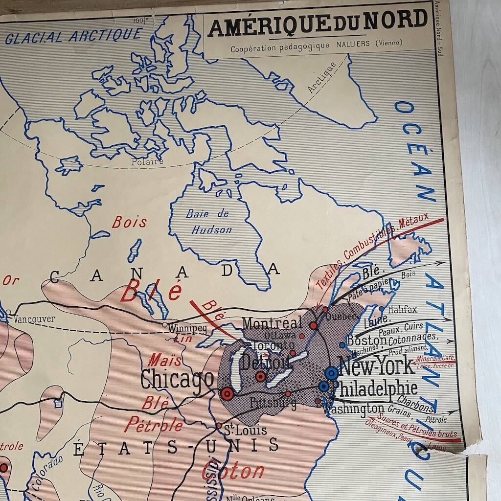 Vintage school map double-sided "South America / North America"