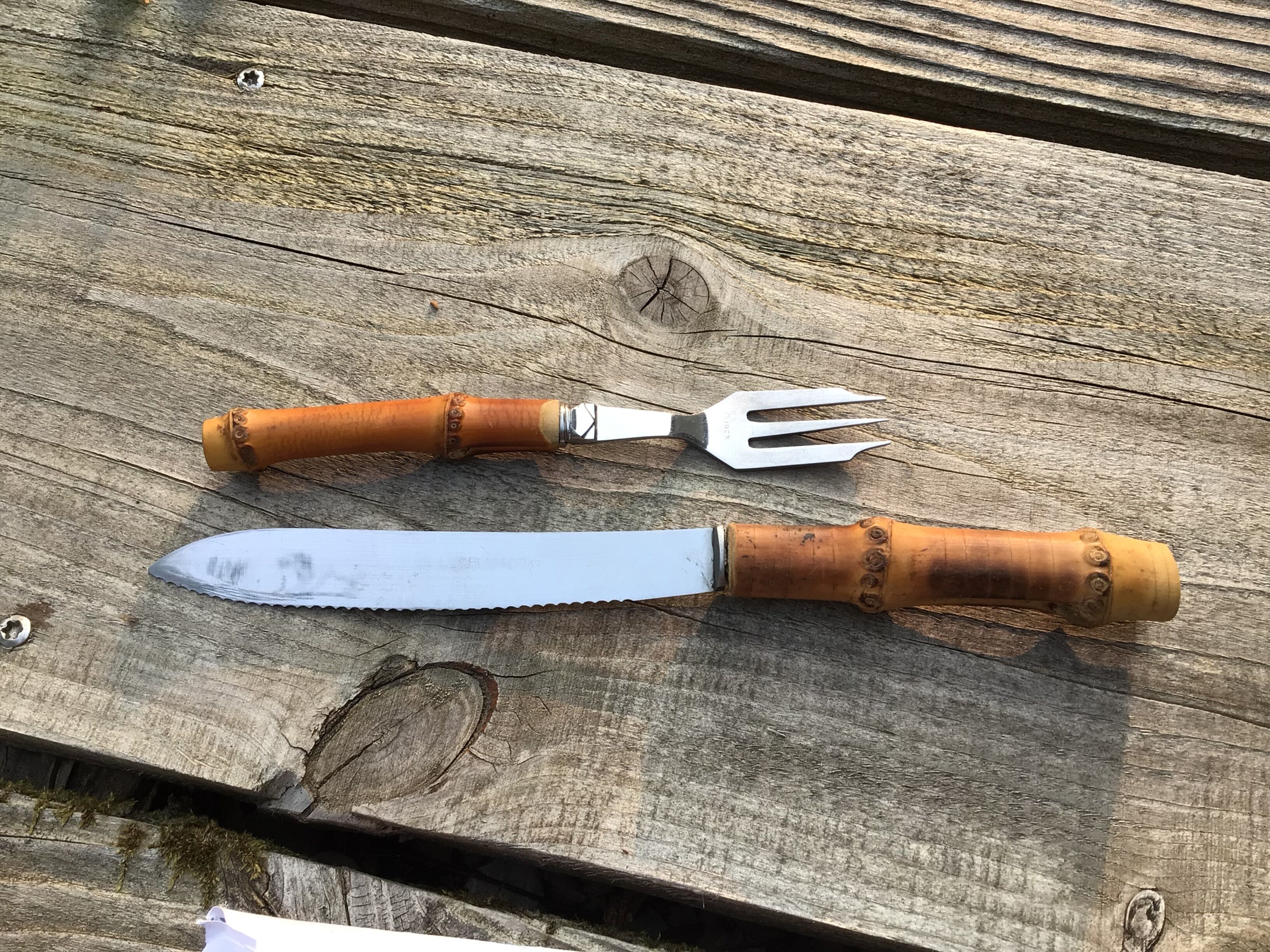 8 bamboo cake forks 60s