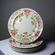4 antique dessert plates Longchamp Daisies ironstone polychrome