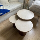 3 stone and walnut nesting coffee tables