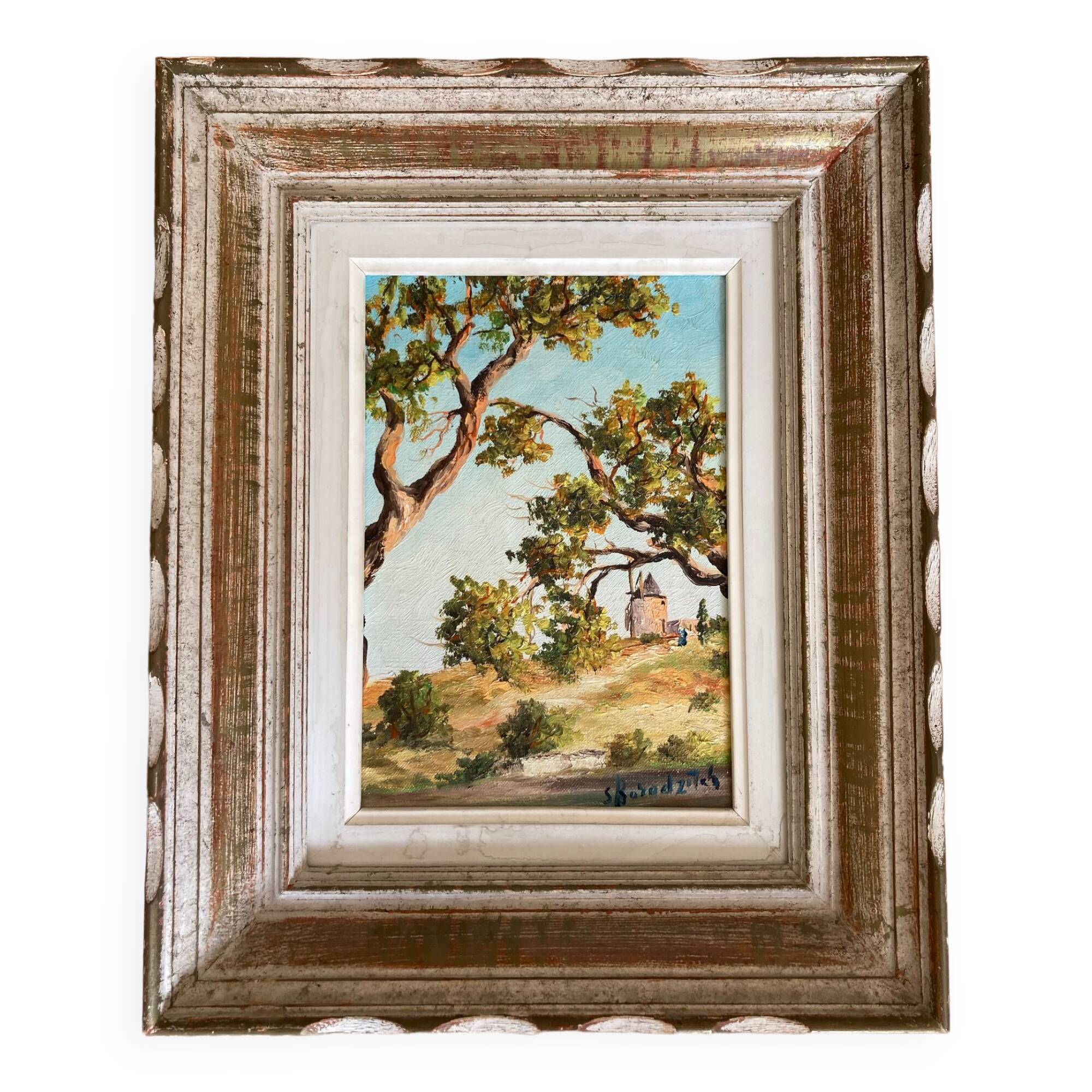 Oil on canvas - Provençal mill, signed Serge Borodizitch