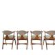 Suite de 4 chaises vintage en corne de vache - Louis van Teeffelen, tissu De Ploeg