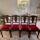 Vintage Art Deco Dining Chairs – Solid Wood & Red Velvet (Set of 4)