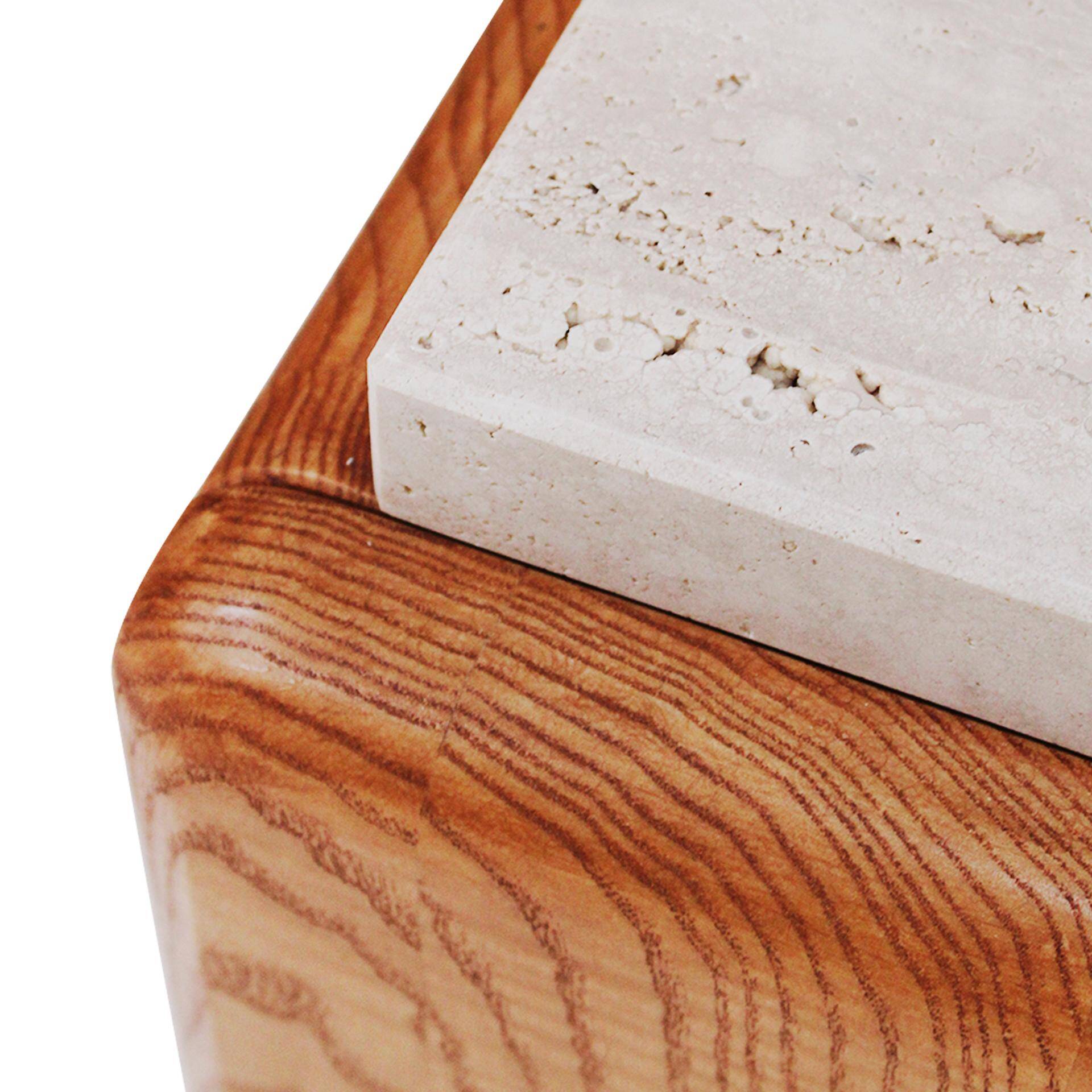 Contemporary Handcrafted Oak Solid Wood And Travertine Italian Sideboard