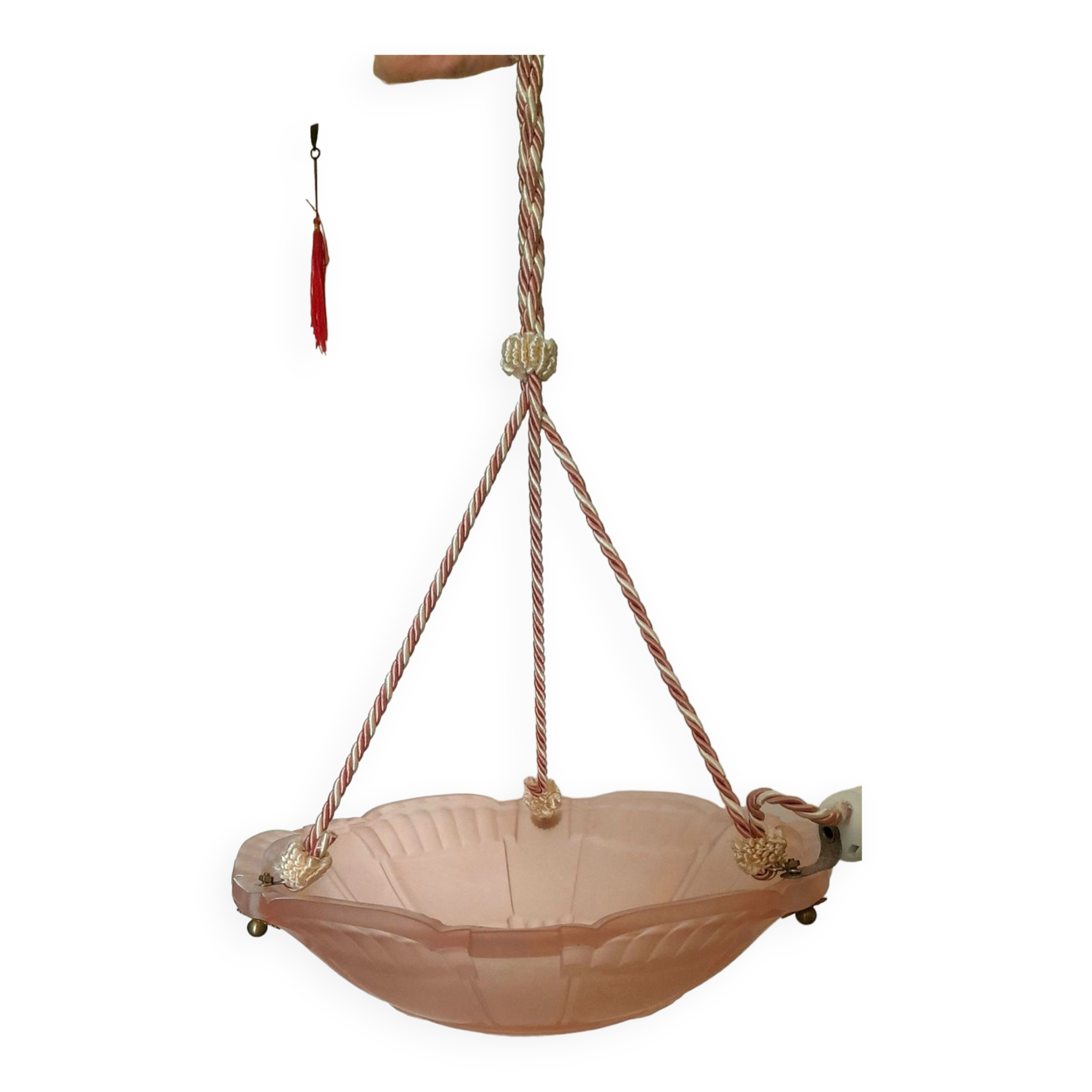 Art Deco style washbasin suspension in pale pink frosted glass