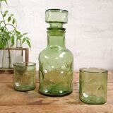 Carafe vert sauge et ses deux verres